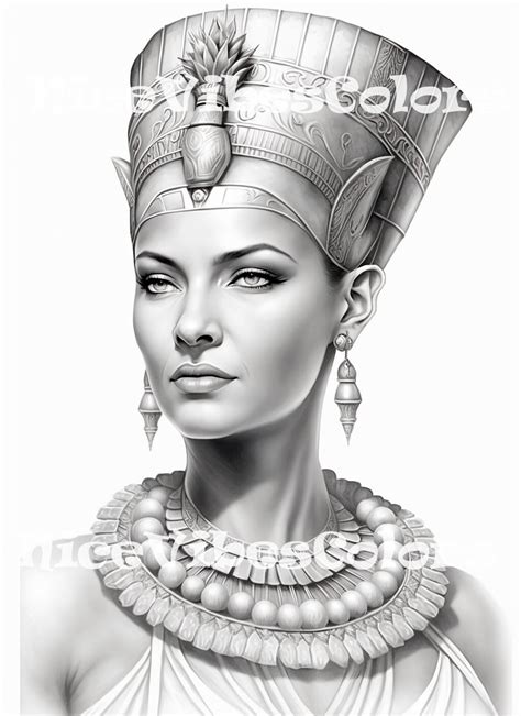 10 Egyptian Queens Grayscale Coloring Book For Adults Printable Pdf