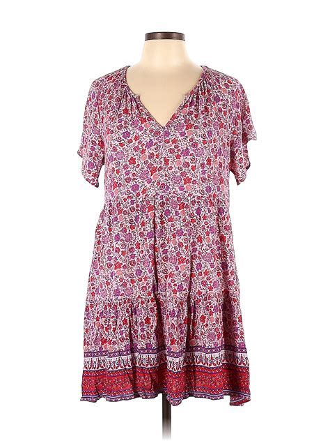 Knox Rose 100 Rayon Floral Multi Color Purple Casual Dress Size L 44