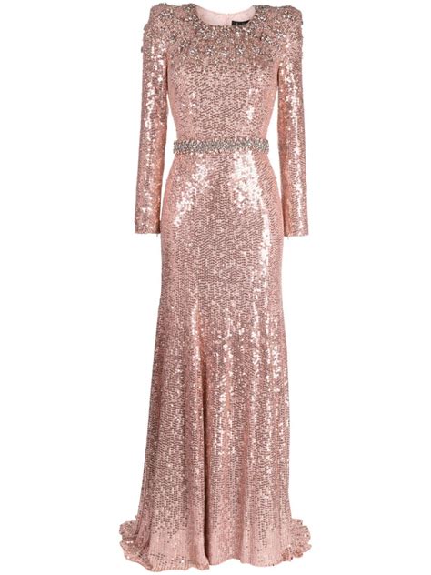 Jenny Packham Georgia Sequin Embellished Gown Pink Farfetch Uk