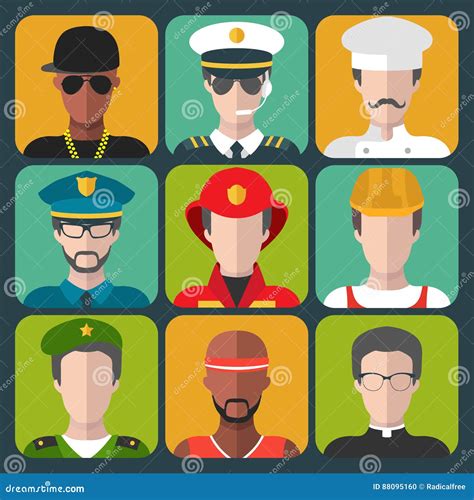 Vector Set Of Different Professions Man Icons In Trendy Flat Style