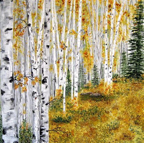 Mary Arneson Fine Art Contemporary Aspen Tree Landscape Art Painting The Aspen Grove By Mary