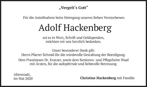 Traueranzeigen Von Adolf Hackenberg Trauer Merkur De