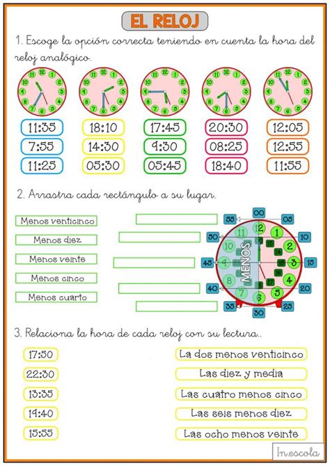 Las Horas Ficha Interactiva Y Descargable Puedes Hacer Los Ejercicios