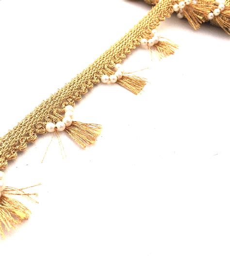 Indian Fringe Trim Lace Beaded Fringe Trim Golden Fringe Trim Piping Fringe Trim Sari Border