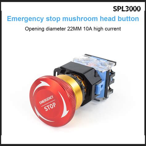 SPL 22mm 10A Metal Emergency Stop Pushbutton Switches Self Locking For