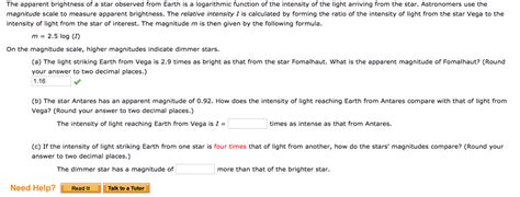 Solved The Apparent Brightness Of A Star Observed From Earth Chegg