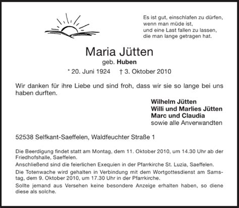 Traueranzeigen von Maria Jütten Aachen gedenkt