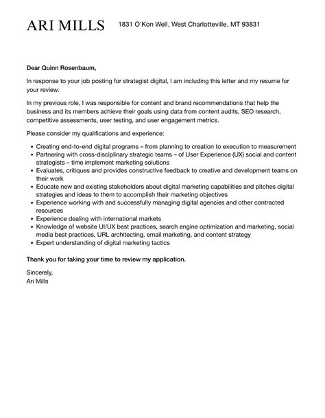 Strategist Digital Cover Letter Velvet Jobs