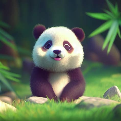 Premium Photo Cute Baby Panda Bear With Big Eyes 3d Rendering Cartoon