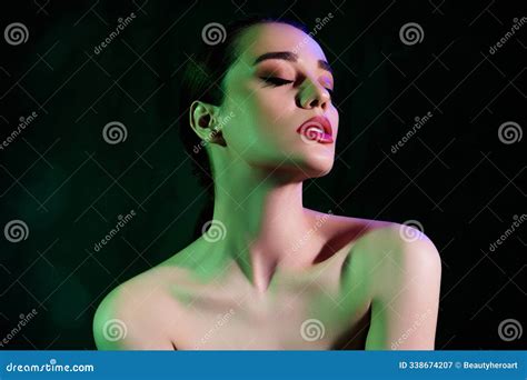 Photo Of Tempting Seductive Woman Naked Shoulders Enjoying Skincare