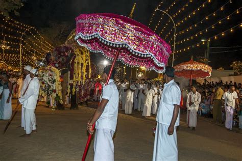 A Man Carrying A Ceremonial Umbrella Waits As The Most Sacred Elephant