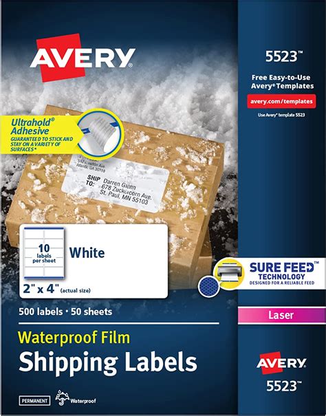 Avery Weatherproof Laser Shipping Labels 2 X 4 500pack 5523