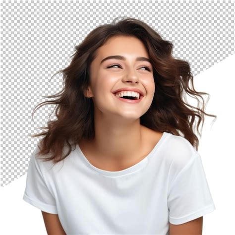 Una Mujer Con El Cabello Largo Y Marr N Sonriendo Y Una Camisa Blanca