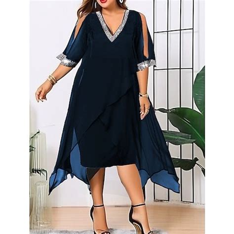 Damen Plus Gr E Kurve A Linie Kleid Druck V Ausschnitt R Schen Kurzarm