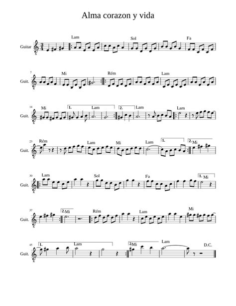 Alma Corazon Y Vida Sheet Music For Guitar Download Free In Pdf Or