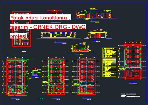 Yatak odası konaklama tasarım dwg projesi Autocad Projeler