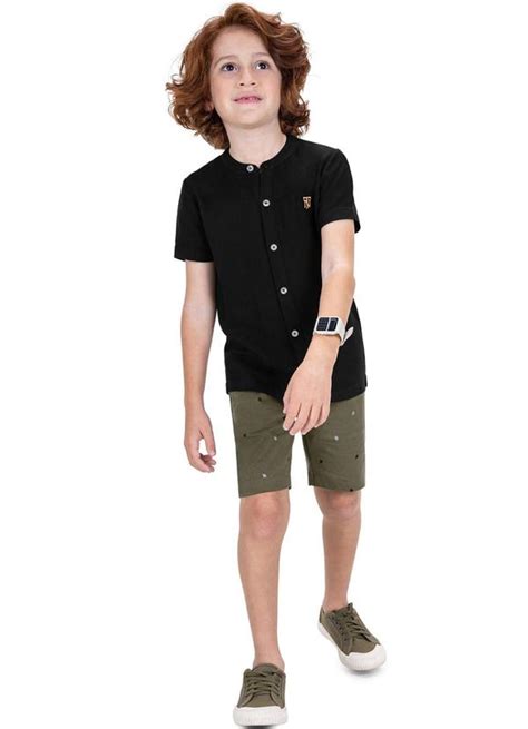 Conjunto Juvenil Camiseta Bermuda Preto Trick Nick