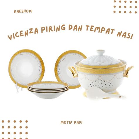 Jual Vicenza Paket Bundling Piring B179 Dan Tempat Nasi M09 Motif Padi