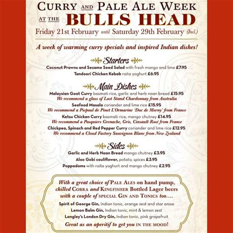 Menu At The Bulls Head Pub And Bar Knutsford