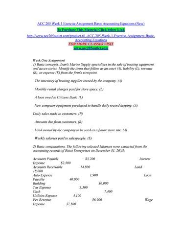 Acc Week Exercise Assignment Basic Accounting Equations New By