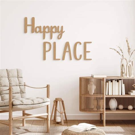 D Deko Schriftzug Happy Place Mdf Natur Wall Art De