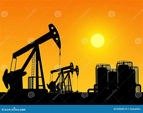 Silhouette Of Working Oil Pumps Stock Vector Illustration Of Fossil