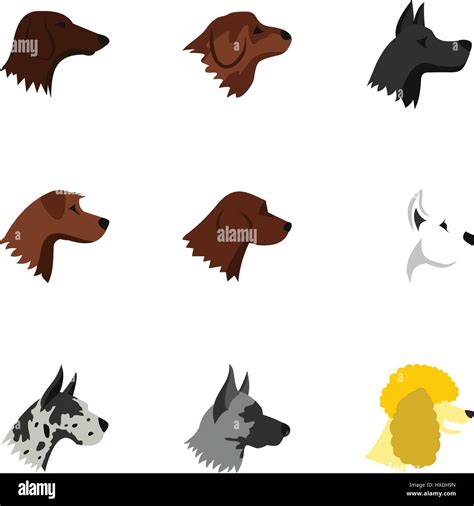 Types Of Dogs Icons Set Flat Style Stock Vector Image And Art Alamy