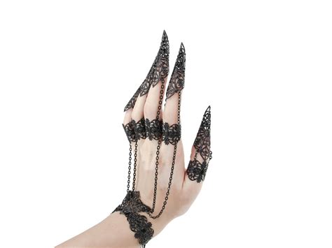 Black Hand Armor Mahafsoun Metal Glove With Claw Rings Gift For Goth