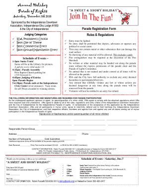 Fillable Online Rules Regulations Parade Registration Form