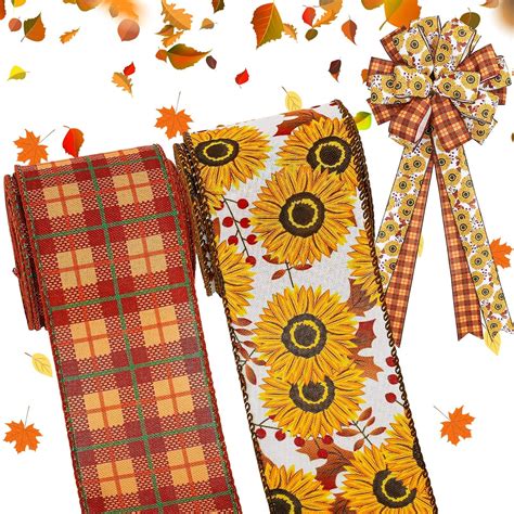 Amazon Whaline Fall Thanksgiving Sunflower Wired Edge Ribbon