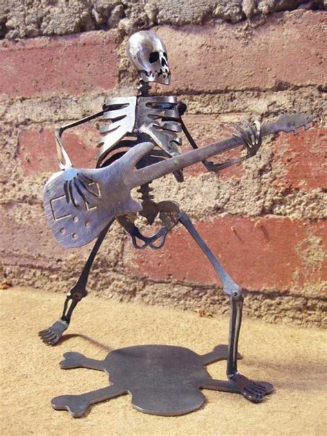 Zombie Skeleton Playing Electric Bass Guitar Metal Sculpture Etsy Guitar Art Metal