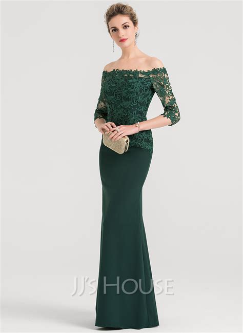 Sheath Column Off The Shoulder Floor Length Stretch Crepe Evening Dress