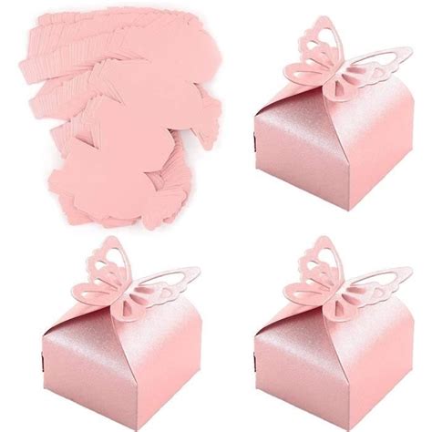 Boite Dragees Bapteme Fille Papillon 50 Pièces Boîte à Dragées Rose