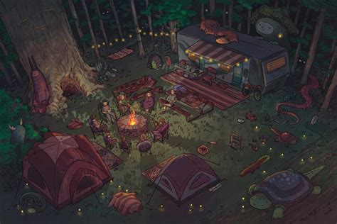 Cozy Camping Illustration, by Me : r/CozyPlaces