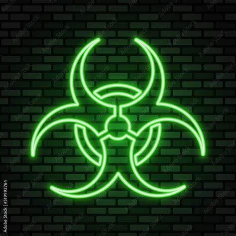 Biohazard Neon Icon Green Neon Sign On Dark Brick Wall Best For