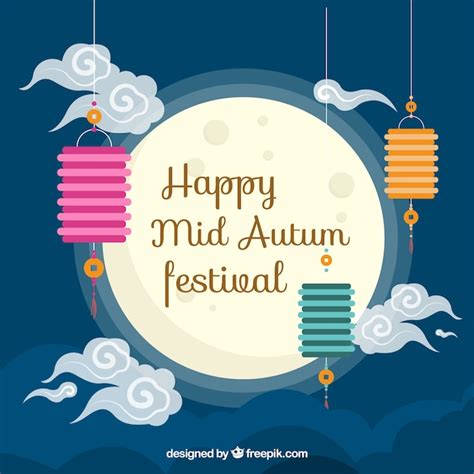 Night with full moon, mid autumn festival | Free Vector