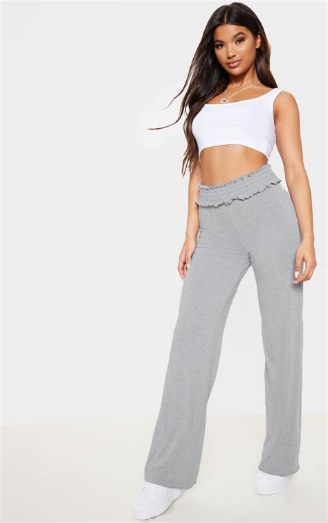 Grey Marl Shirred Waist Straight Leg Trouser Prettylittlething Ire