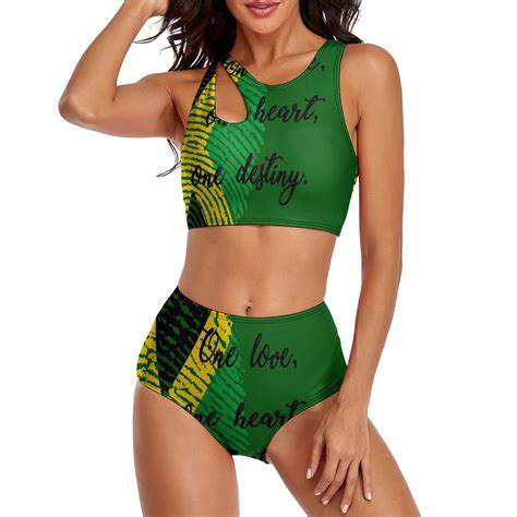 Jamaican Flag Bikini Swimsuit Sexy Love For Jamaica High Waisted Bikini