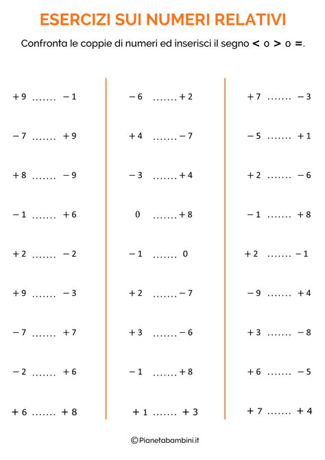 Esercizi Sui Numeri Relativi Per La Scuola Primaria Da Stampare