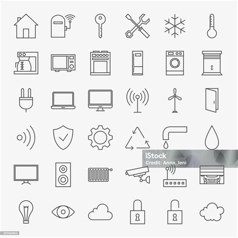 Line Smart Home Icons Big Set Stock Illustration Download Image Now