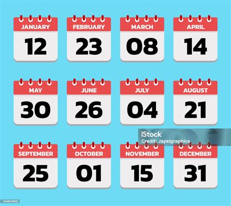 Qual É A Data Do Mês - Vetores de Calendário De Dias Com A Data De Cada Mês Vetor Plano Do ...