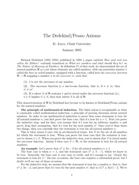 The Dedekind/Peano Axioms | Mathematical Proof | Axiom