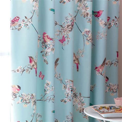 Duck Egg Beautiful Birds Thermal Pencil Pleat Curtains Bird Curtains Teal Bathroom