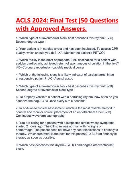 Solution Acls 2024 Final Test 50 Questions With Approved Answers