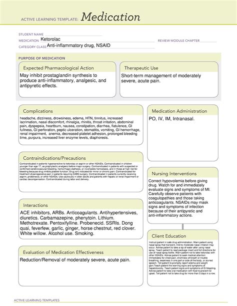 Ati Medication Template Ketorolac Filled In Active Learning