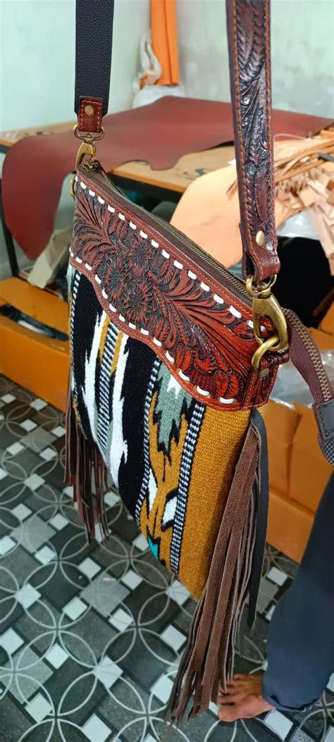 Cowhide Leather Saddle Blanket Cloth Crossbody Bag With Fully Hand