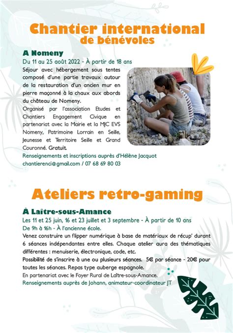 Programme Vacances T Foyer Rural De La Tre Sous Amance