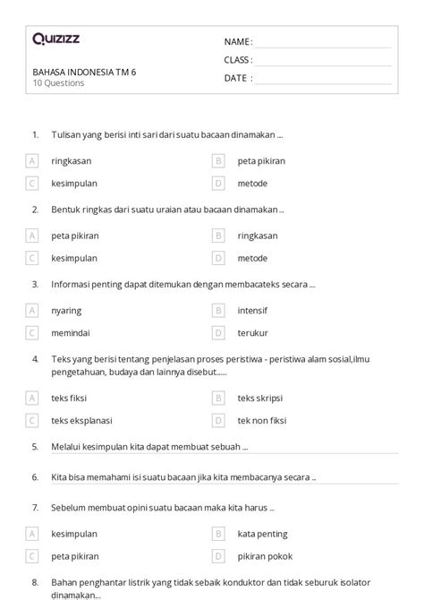 50 Lembar Kerja Mengidentifikasi Gagasan Utama Dalam Fiksi Untuk Kelas