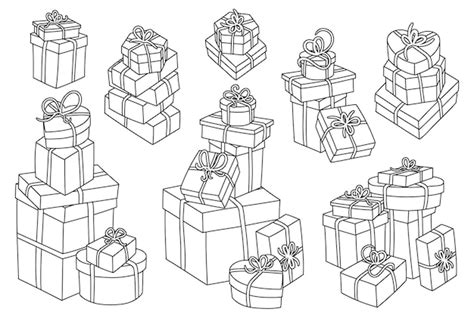 Ilustraciones Vectoriales Dibujadas A Mano De Pilas De Cajas De Regalo