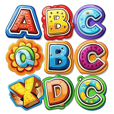 Letras Coloridas Do Alfabeto A B C D Q X Em Estilo De Desenho Animado